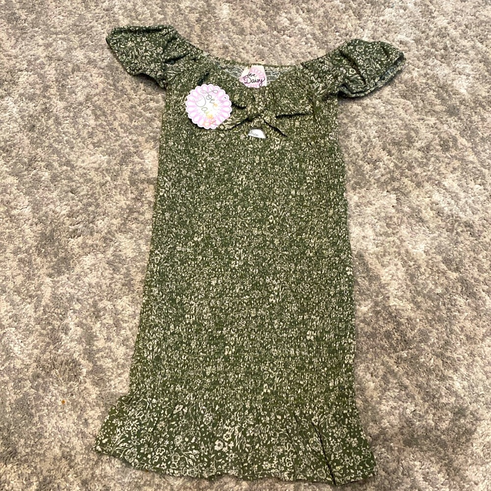 Love Daisy medium girls dress, Olive green and white